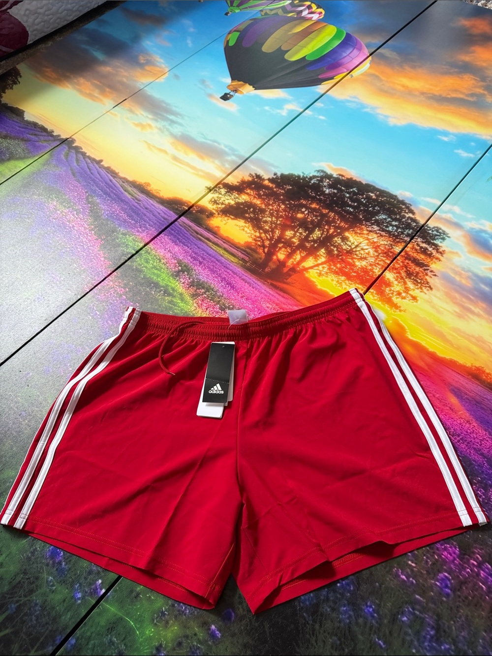 adidas Men’s Red Athletic Shorts with White Side Stripes